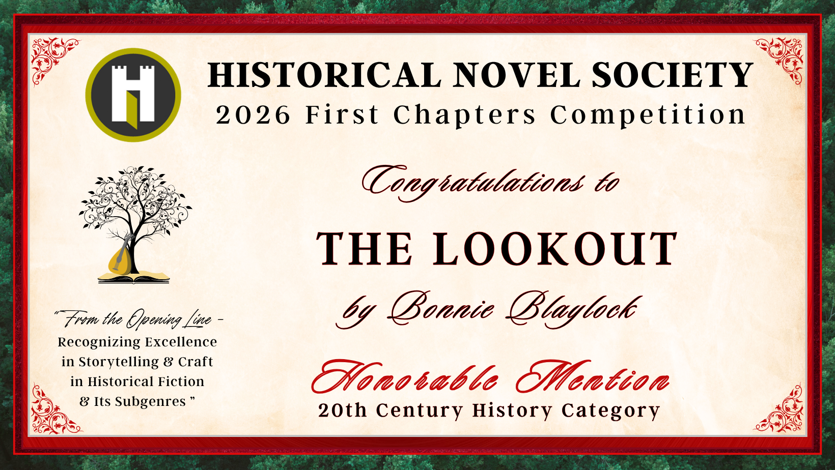Historical Novel Society The Lookout Honorable Mention for 20th Century History Category